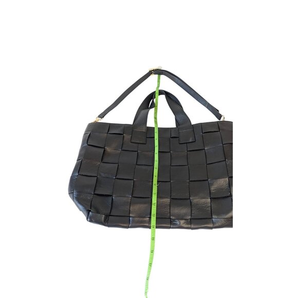 Anna Paola Basket Weave Tote Shoulder Bag Crossbody Black Smooth Italian Leather - Picture 8 of 16